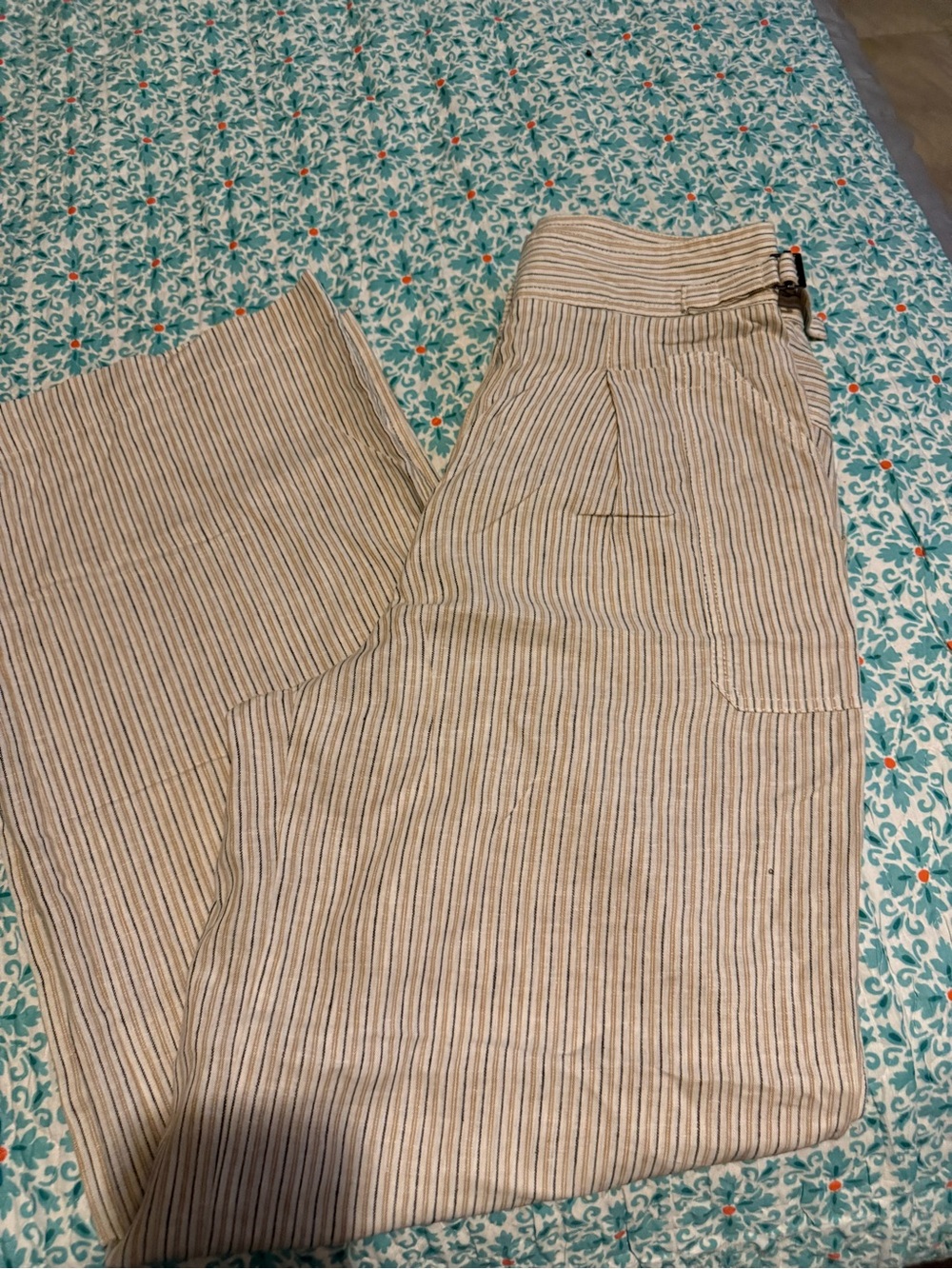 Max Studio Beige and Navy Striped Chinos